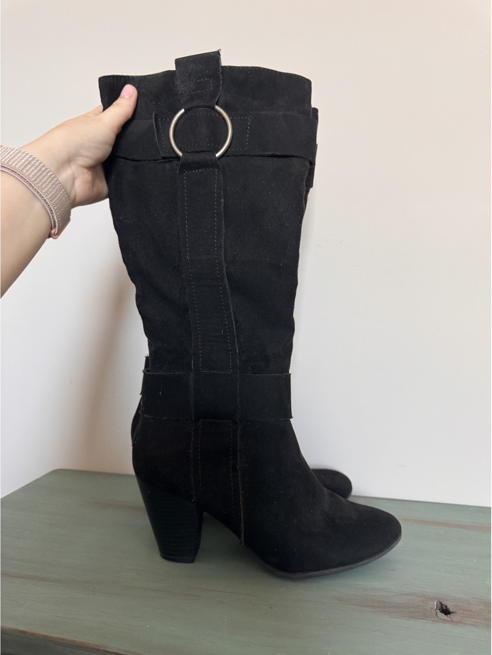 Black Suede Knee-High Sugar Riding Boots Womens Size 7.5